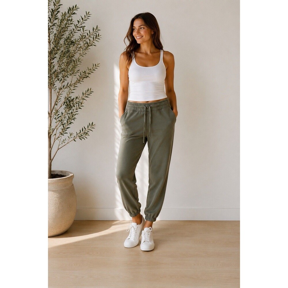 James Perse Women’s Olive Green Jogger Pants Drawstring Elastic Waist Casual 3